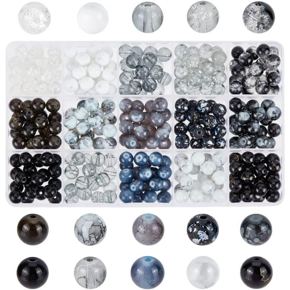 Jewelry Making Diy Kit - 300pcs 8mm Black Glass Beads 15