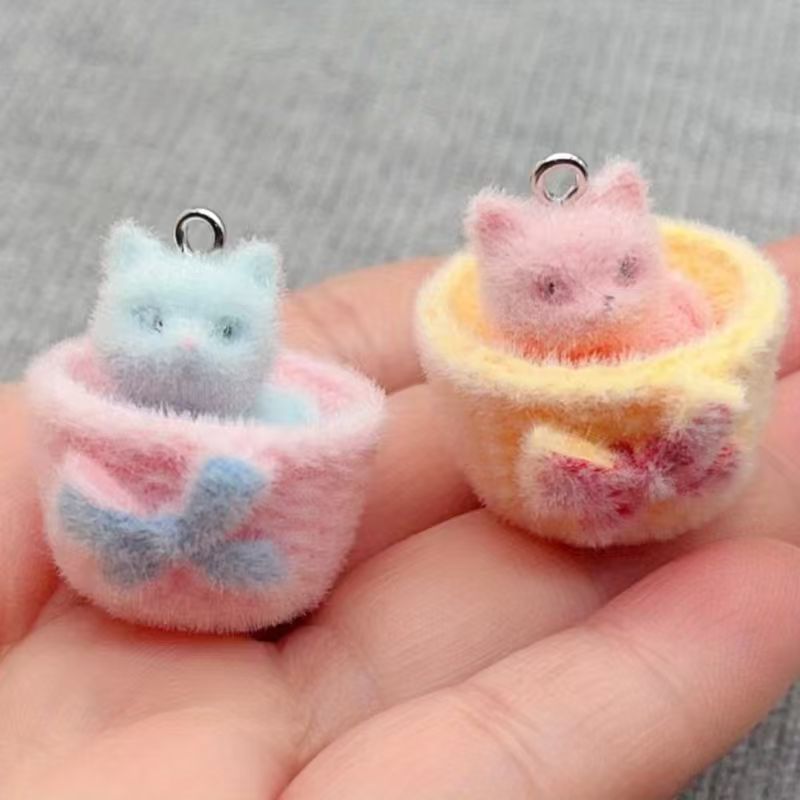 4pcs 3D plush resin cat pendan - Jewelry Making Factory 评论和价格