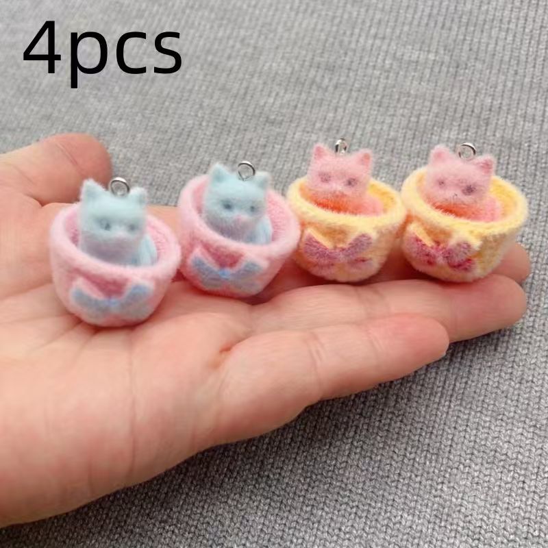 4pcs 3D plush resin cat pendan - Jewelry Making Factory 评论和价格