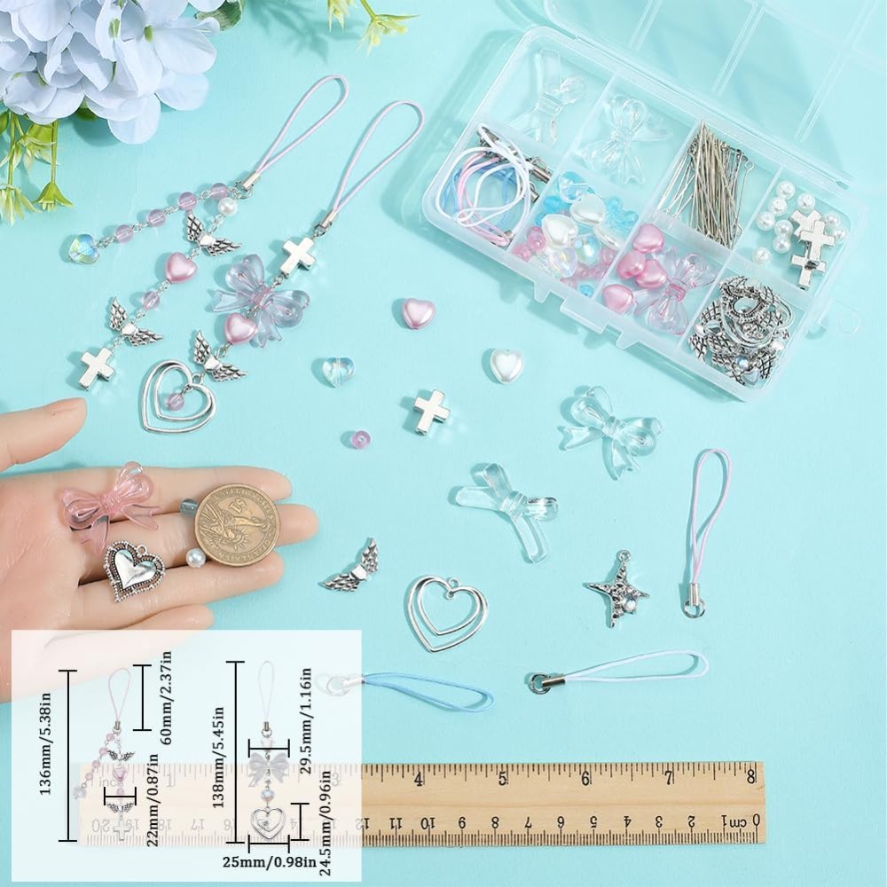 154Pcs DIY 8 Sets Phone Charm  - Jewelry Making Diy Kit 评论和价格