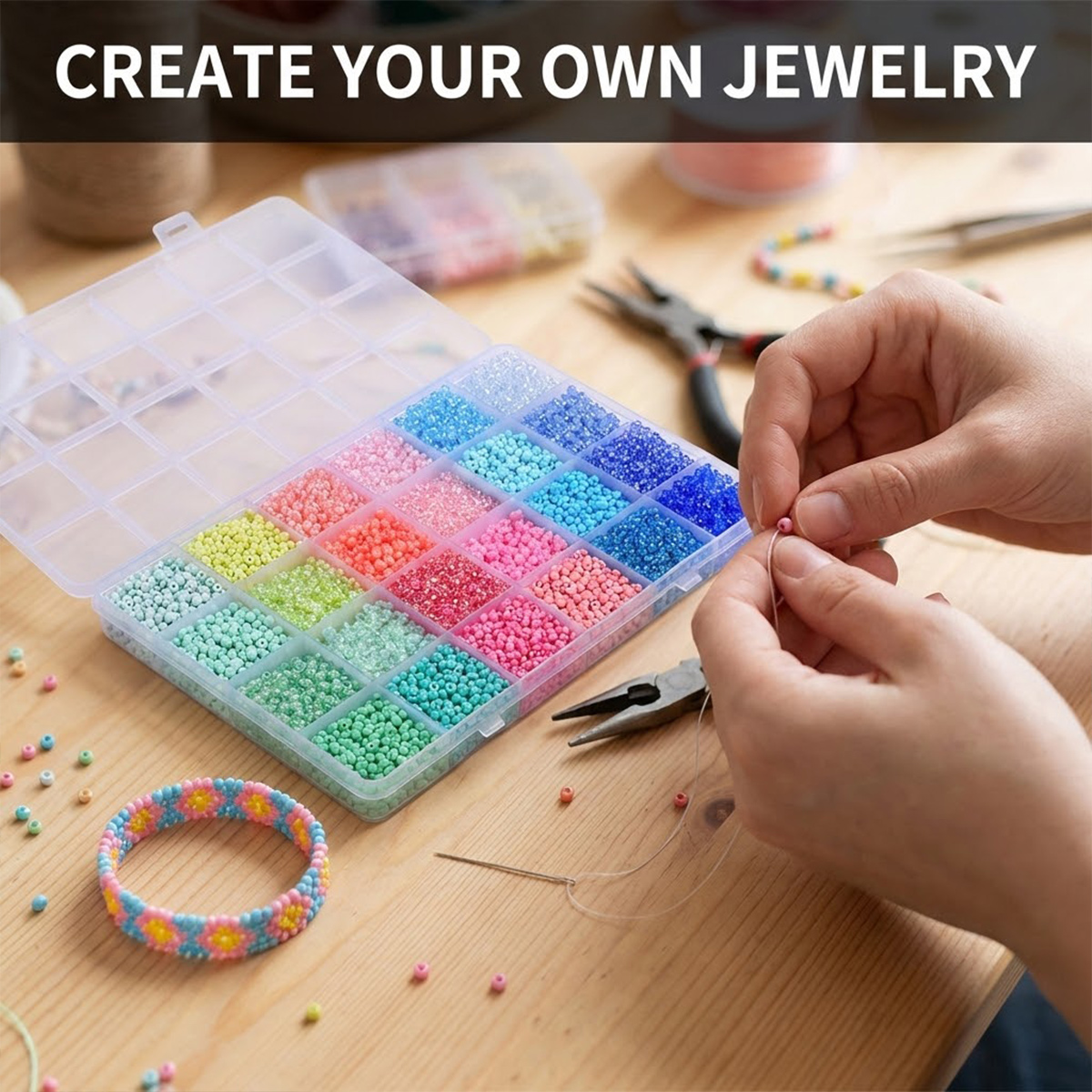 5200pcs 3mm Glass Seed Beads K - Jewelry Making Organizer Box 评论和价格