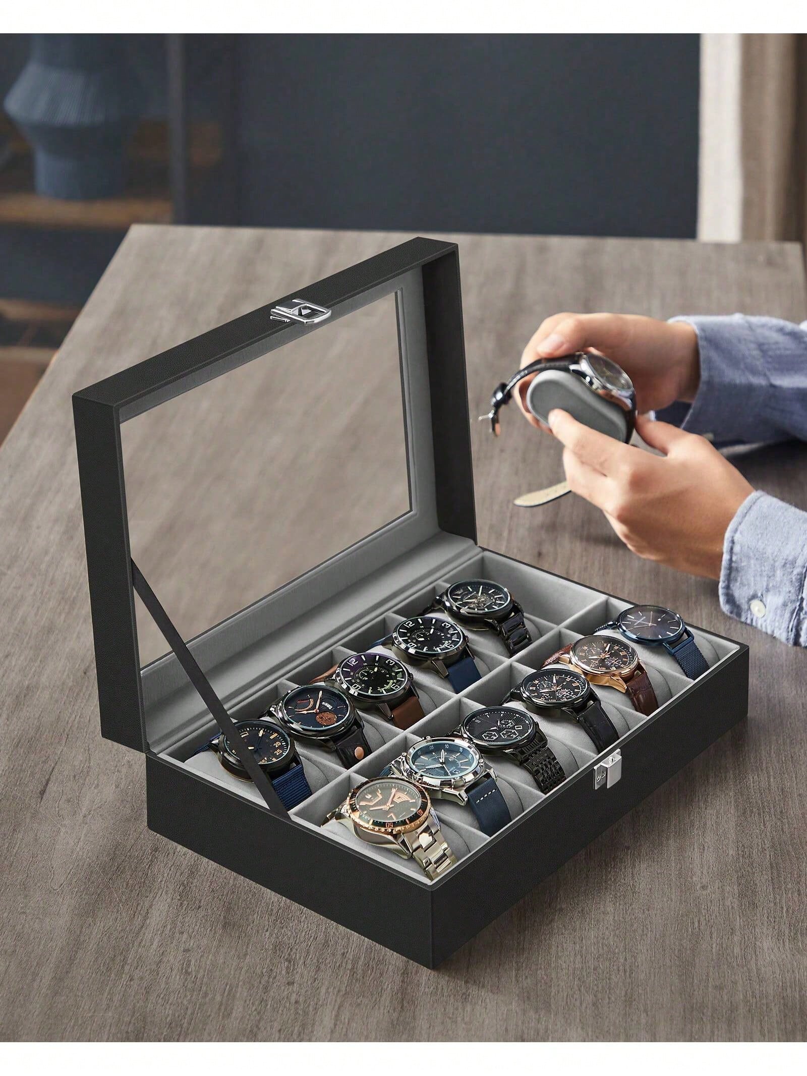 12-Slot Lockable Watch Box wit - Jewelry Making Organizer Box 评论和价格