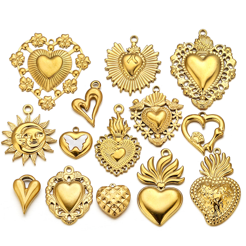 5pcs Stainless Steel Heart Sun - Jewelry Making Materials Wholesale 评论和价格