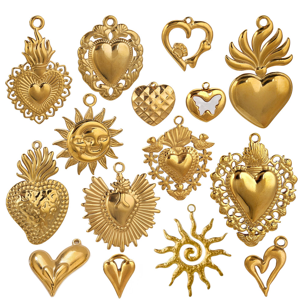 5pcs Stainless Steel Heart Sun - Jewelry Making Materials Wholesale 评论和价格