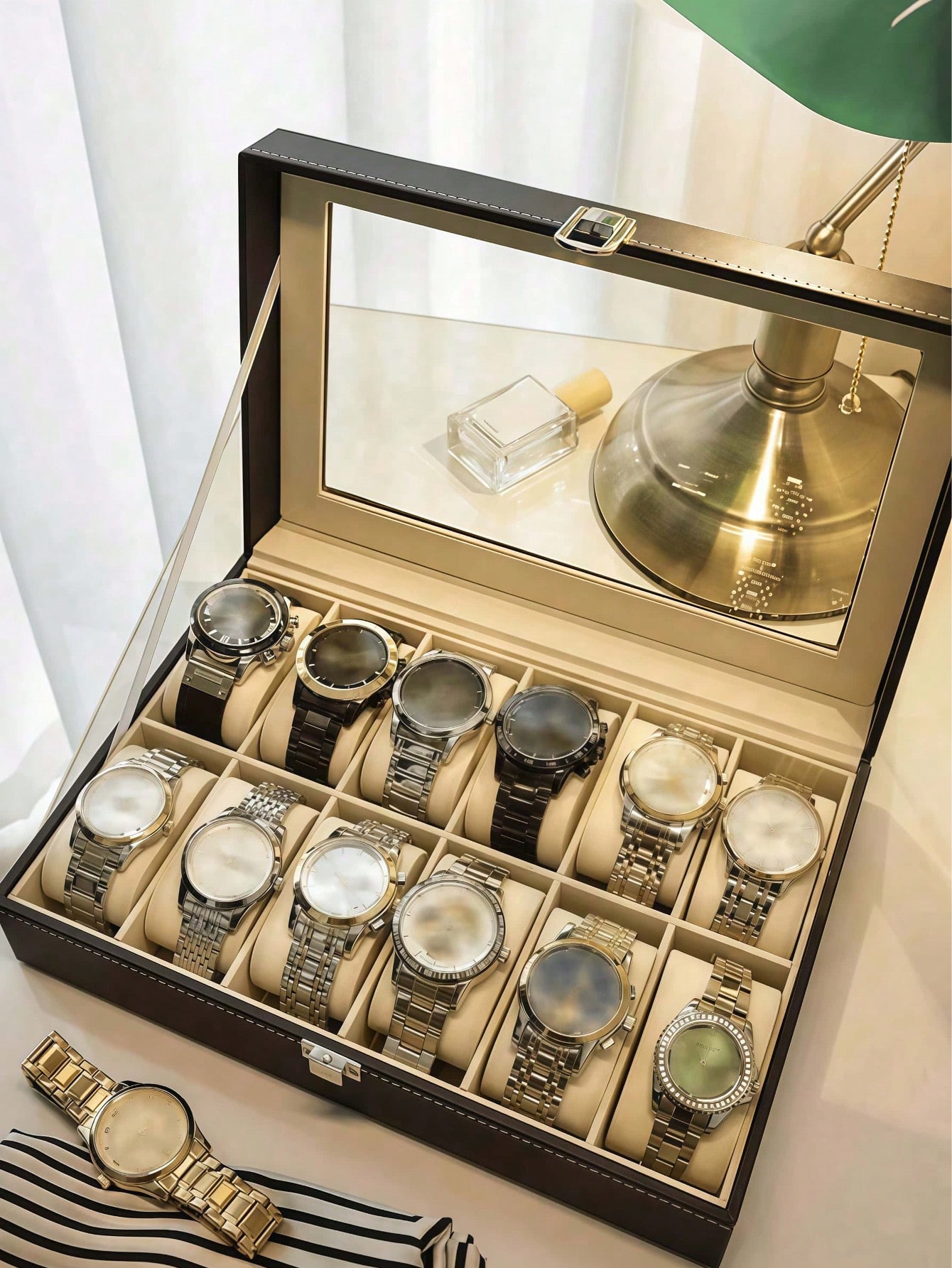 Leather Watch Box with Lock, L - Jewelry Making Organizer Box 评论和价格