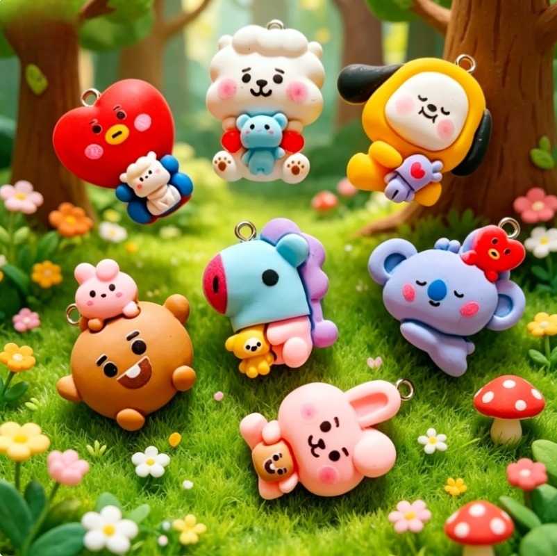 7pcs BT21 Resin Cartoon Charm  - Jewelry Making Charms 评论和价格