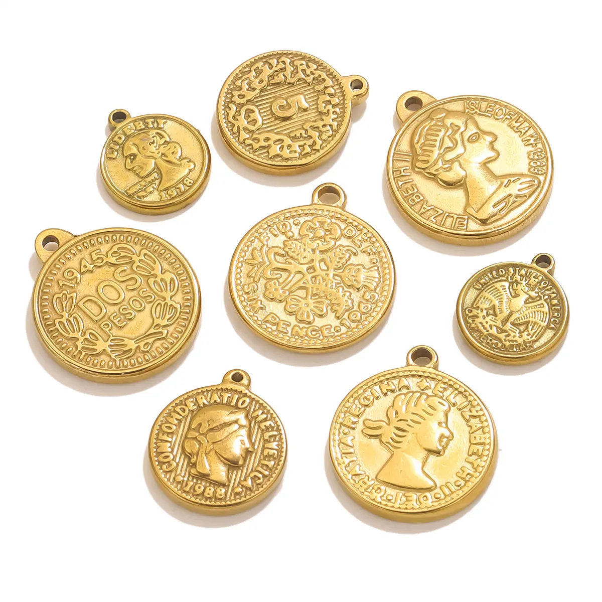 5PCS Stainless Steel Medal Coi - Jewelry Making Materials Wholesale 评论和价格