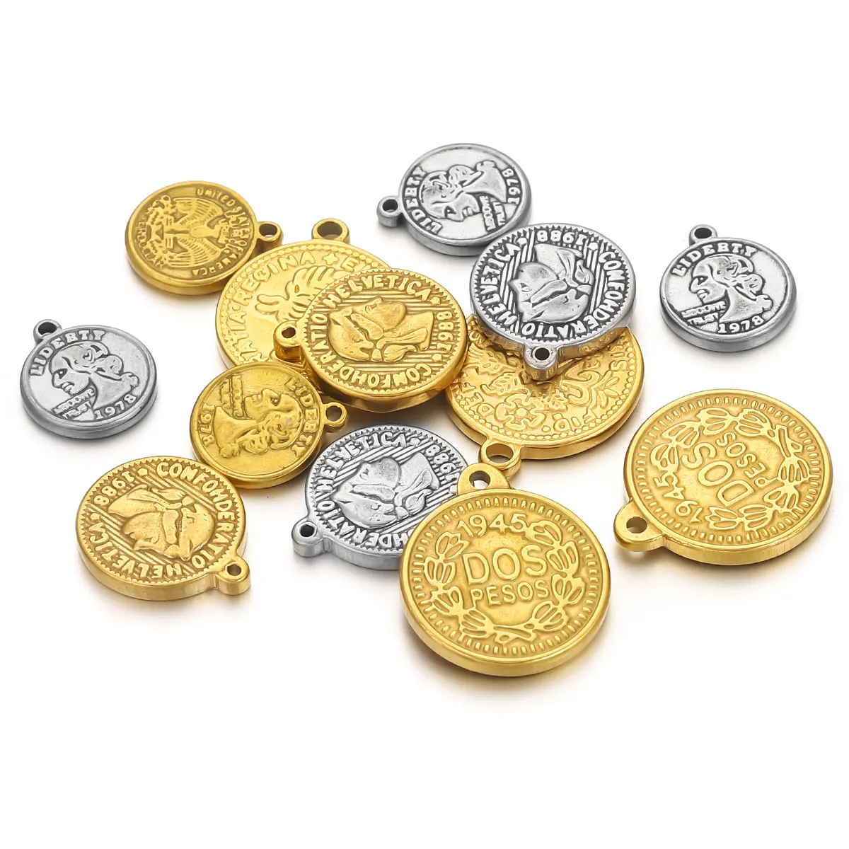 5PCS Stainless Steel Medal Coi - Jewelry Making Materials Wholesale 评论和价格