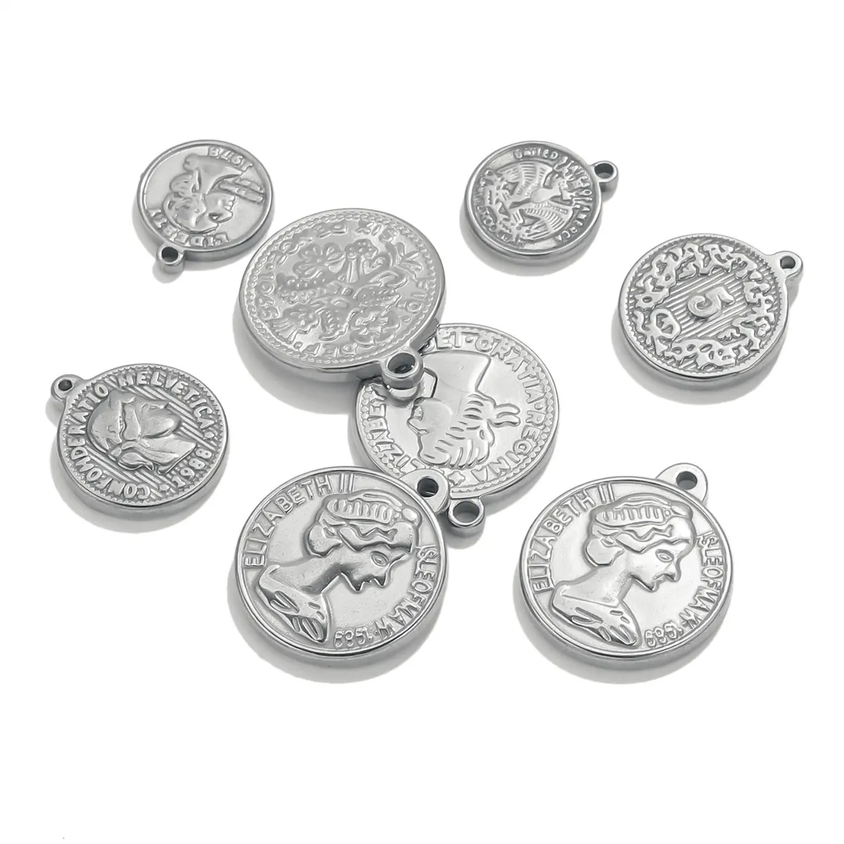 5PCS Stainless Steel Medal Coi - Jewelry Making Materials Wholesale 评论和价格
